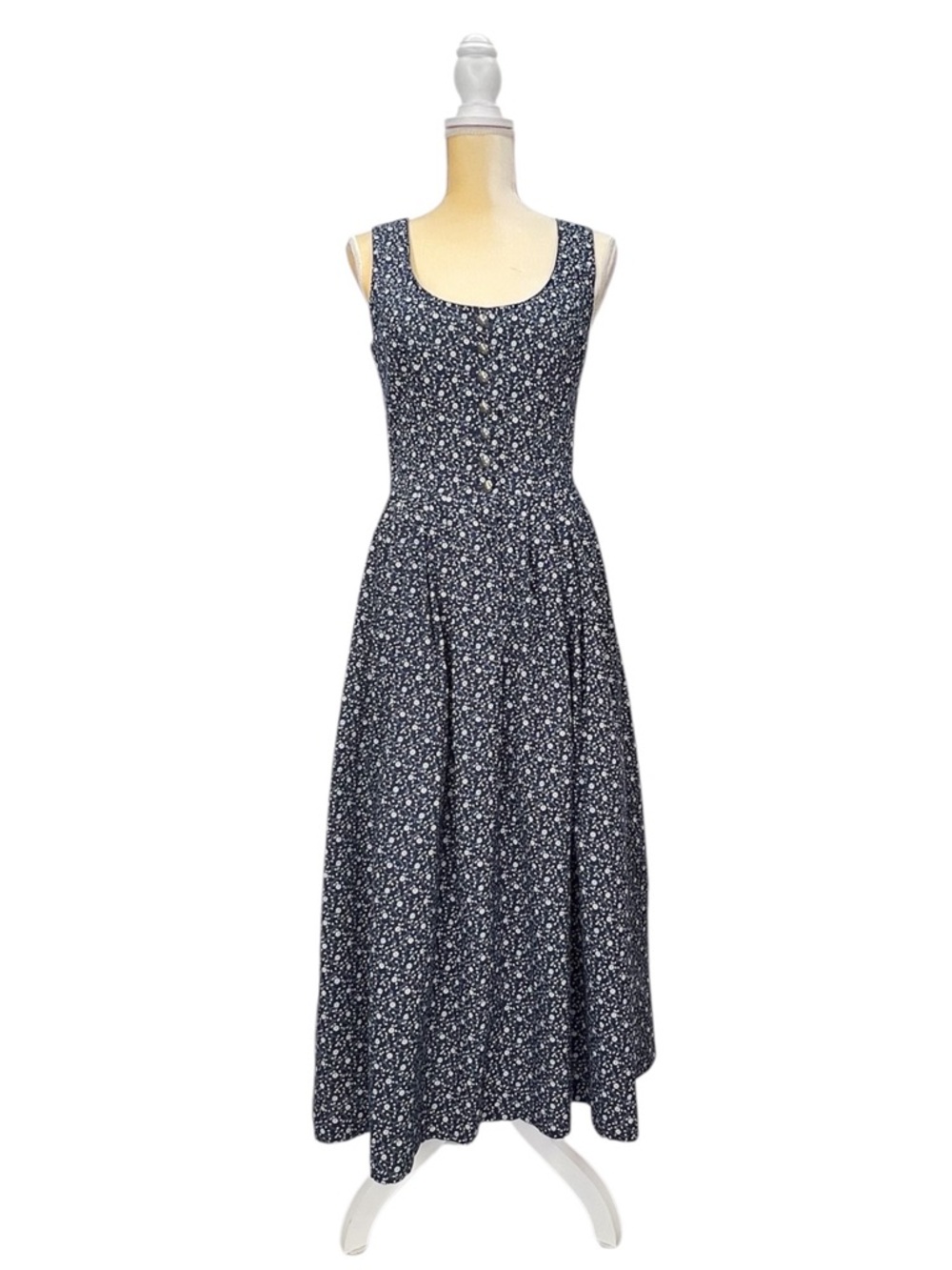 Berwin & Wolff Dirndl Dress Size 38/Small Navy Blue White Calico Floral Print